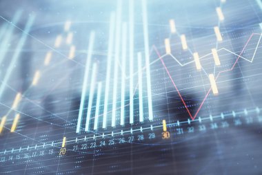 Konferans odası arka planda hisse senedi piyasası grafik Multi pozlama. Finansal analiz konsepti