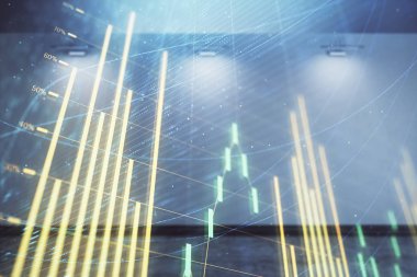 Boş oda iç arka planda mali grafik çift pozlama. Forex piyasası konsepti.