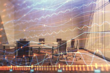 Konferans odası arka planda hisse senedi piyasası grafik Multi pozlama. Finansal analiz konsepti