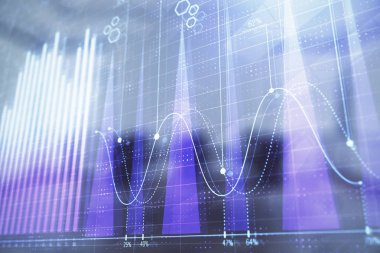 Konferans odası arka planda hisse senedi piyasası grafik Multi pozlama. Finansal analiz konsepti