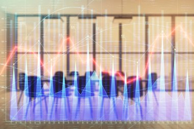 Konferans odası arka planda hisse senedi piyasası grafik Multi pozlama. Finansal analiz konsepti