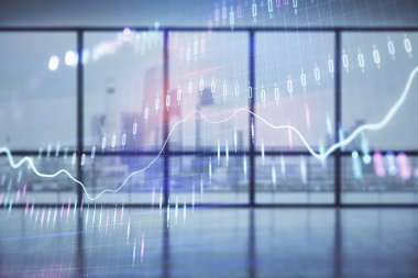 Boş oda içi arka planında iki kat mali şemaya maruz kalmış. Eski pazar kavramı.