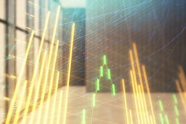 Boş oda iç arka planda mali grafik çift pozlama. Forex piyasası konsepti.