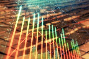 Soyut arka plan ile finansal grafik hologram. Çift pozlama. Piyasa Analizi konsepti