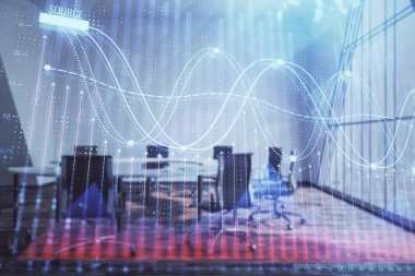 Konferans odası arka planda hisse senedi piyasası grafik Multi pozlama. Finansal analiz konsepti