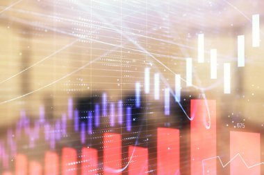 Konferans odası arka planda hisse senedi piyasası grafik Multi pozlama. Finansal analiz konsepti