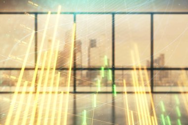 Boş oda içi arka planında iki kat mali şemaya maruz kalmış. Eski pazar kavramı.