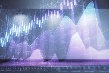 Boş oda iç arka planda mali grafik çift pozlama. Forex piyasası konsepti.