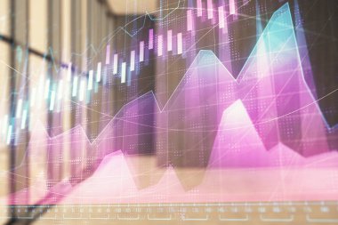 Boş oda iç arka planda mali grafik çift pozlama. Forex piyasası konsepti.