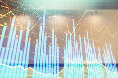 Boş oda iç arka planda mali grafik çift pozlama. Forex piyasası konsepti.