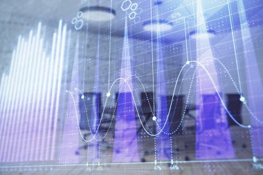 Konferans odası arka planda hisse senedi piyasası grafik Multi pozlama. Finansal analiz konsepti