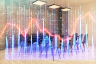Konferans odası arka planda hisse senedi piyasası grafik Multi pozlama. Finansal analiz konsepti