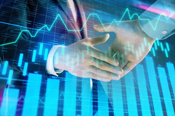 Multi exponering av Forex Graph på abstrakt bakgrund med två affärsmän handskakning. Framgångskoncept på aktiemarknaden — Stockfoto