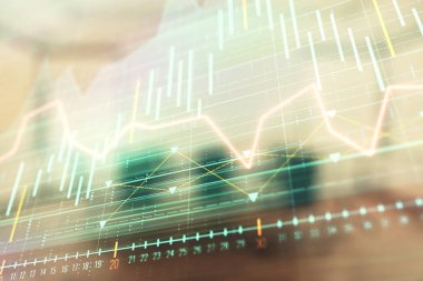 Konferans odası arka planda hisse senedi piyasası grafik Multi pozlama. Finansal analiz konsepti