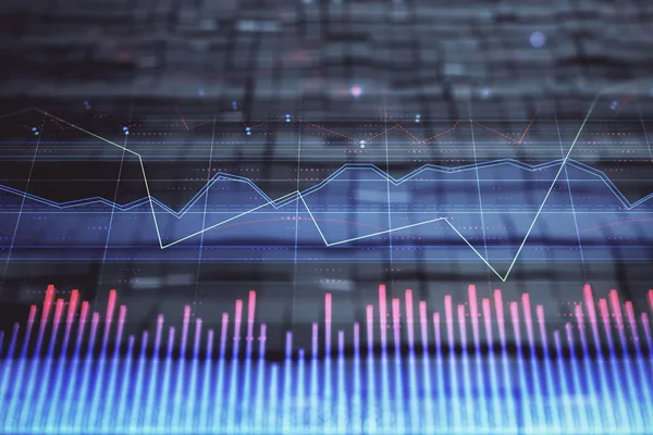 Soyut arka plan ile finansal grafik hologram. Çift pozlama. Piyasa Analizi konsepti