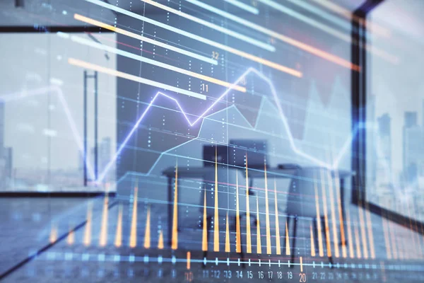 Forex diagram hologram med minimalistiskt skåp interiör bakgrund. Dubbel exponering. Aktiemarknads koncept. — Stockfoto