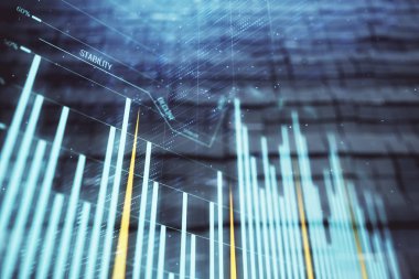 Soyut arka plan ile finansal grafik hologram. Çift pozlama. Piyasa Analizi konsepti