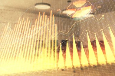 Konferans odası arka planda hisse senedi piyasası grafik Multi pozlama. Finansal analiz konsepti