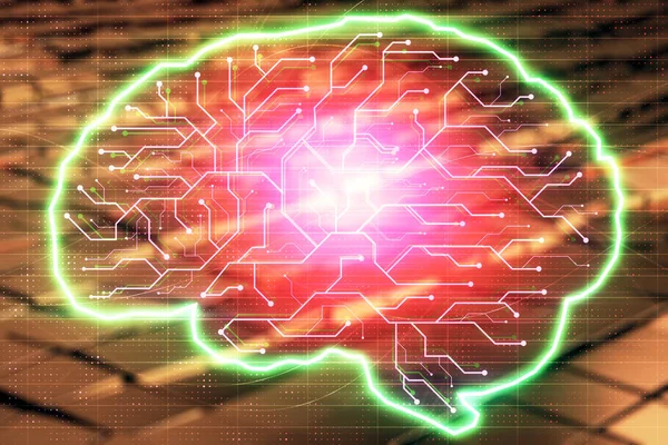 Hersenen tekenen hologram met abstracte achtergrond. Multi exposure. Data Technology concept. — Stockfoto