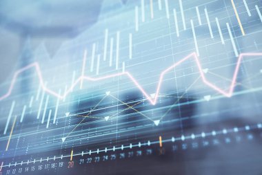 Konferans odası arka planda hisse senedi piyasası grafik Multi pozlama. Finansal analiz konsepti