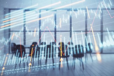 Konferans odası arka planda hisse senedi piyasası grafik Multi pozlama. Finansal analiz konsepti