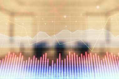 Konferans odası arka planda hisse senedi piyasası grafik Multi pozlama. Finansal analiz konsepti