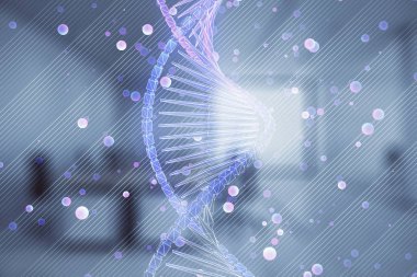 Arka planda ofis iç ile DNA çizim. Çifte pozlama. Eğitim kavramı