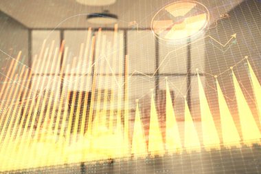 Konferans odası arka planda hisse senedi piyasası grafik Multi pozlama. Finansal analiz konsepti