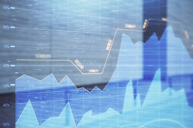 Boş dış arka planda hisse senedi piyasası grafik çift pozlama. Analiz konsepti