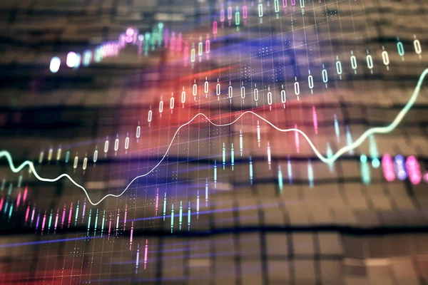 Ologramma grafico finanziario con sfondo astratto. Doppia esposizione. Concetto di analisi di mercato — Foto Stock