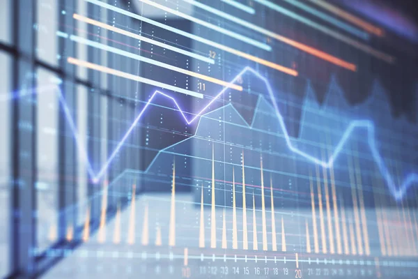 Dubbel exponering av finansiella diagram på tomt rum interiör bakgrund. Forex marknadsbegrepp. — Stockfoto