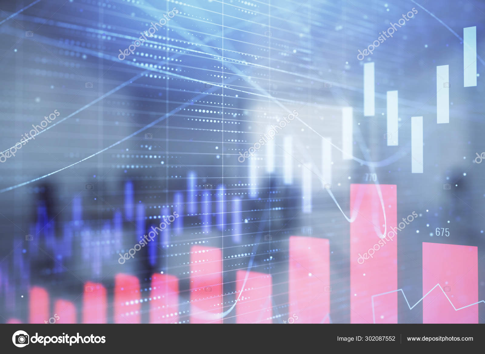 Stock Market Chart With Trading Desk Bank Office Interior On