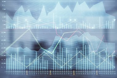 Konferans odası arka planda hisse senedi piyasası grafik Multi pozlama. Finansal analiz konsepti
