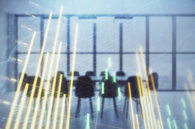 Konferans odası arka planda hisse senedi piyasası grafik Multi pozlama. Finansal analiz konsepti
