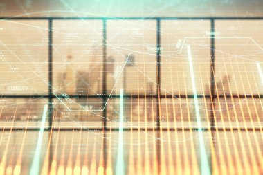 Boş oda içi arka planında iki kat mali şemaya maruz kalmış. Eski pazar kavramı.