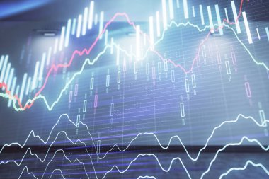 Boş oda iç arka planda mali grafik çift pozlama. Forex piyasası konsepti.
