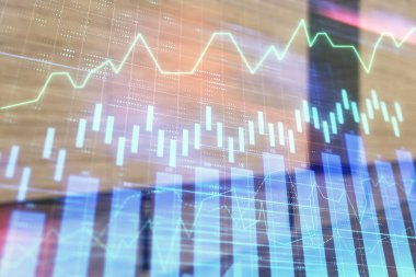 Boş dış arka planda hisse senedi piyasası grafik çift pozlama. Analiz konsepti