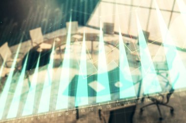 Konferans odası arka planda Forex çizelgesine çift pozlama. Hisse senedi piyasası analizi konsepti