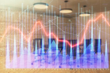 Konferans odası arka planda hisse senedi piyasası grafik Multi pozlama. Finansal analiz konsepti