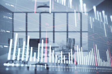 Konferans odası arka planda hisse senedi piyasası grafik Multi pozlama. Finansal analiz konsepti