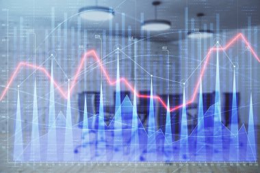 Konferans odası arka planda hisse senedi piyasası grafik Multi pozlama. Finansal analiz konsepti