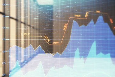Boş oda iç arka planda mali grafik çift pozlama. Forex piyasası konsepti.