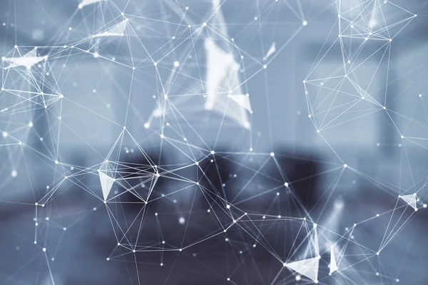 Konferans odası arka planda teknoloji tema soyut hologram çift pozlama. Hightech kavramı