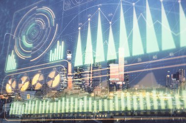 Cityscape arka planda iş çizim hologram çift pozlama.