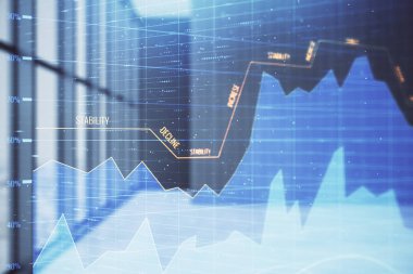 Boş oda içi arka planında iki kat mali şemaya maruz kalmış. Eski pazar kavramı.