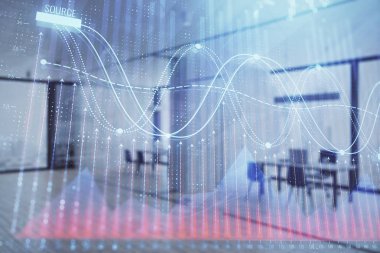 Arka planda ticaret masası banka Ofisi İç ile stok ve tahvil piyasa grafiği. Çok pozlama. Finansal analiz konsepti