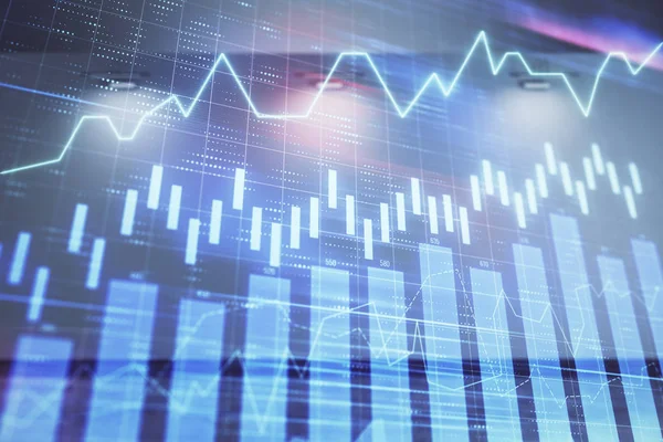 Boş oda iç arka planda mali grafik çift pozlama. Forex piyasası konsepti.