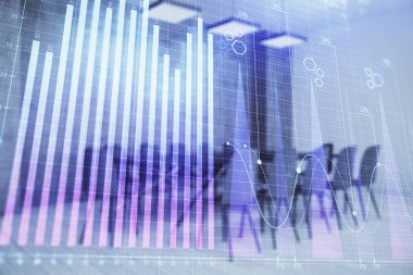 Konferans odası arka planda hisse senedi piyasası grafik Multi pozlama. Finansal analiz konsepti