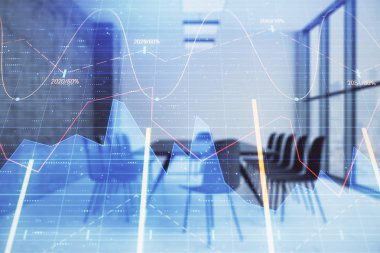 Konferans odası arka planda hisse senedi piyasası grafik Multi pozlama. Finansal analiz konsepti