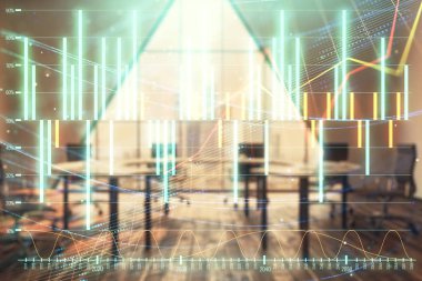 Konferans odası arka planda Forex çizelgesine çift pozlama. Hisse senedi piyasası analizi konsepti